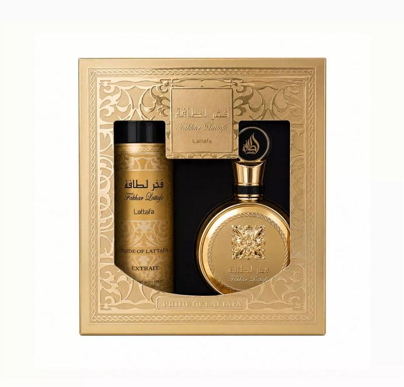Kit Fakhar Gold Perfume 100ml + Spray Aerossol 200ml Masc